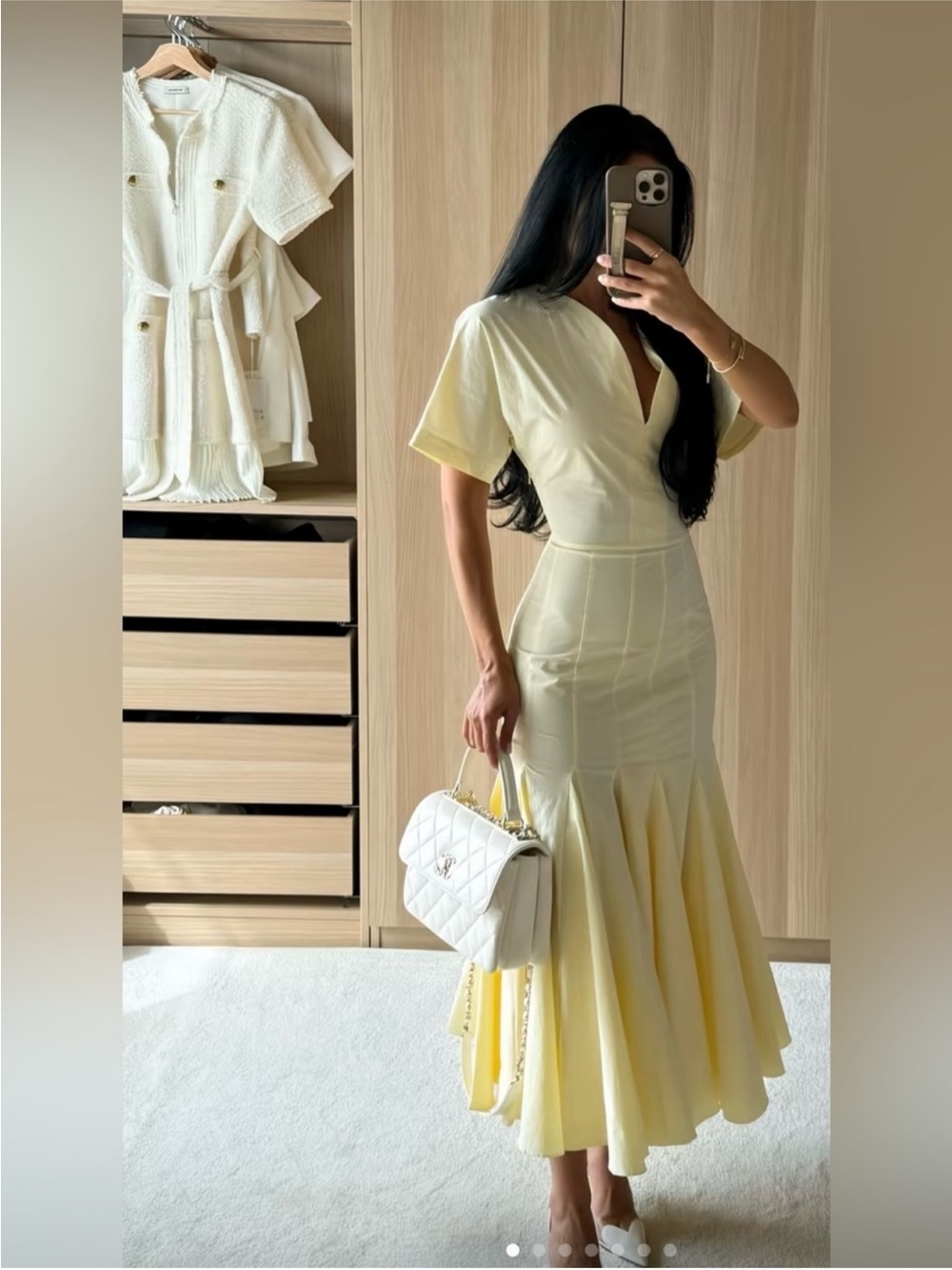ZARA BLOGGERS FAV Elegant Yellow V-Neck Midi Dress with Flared Hem